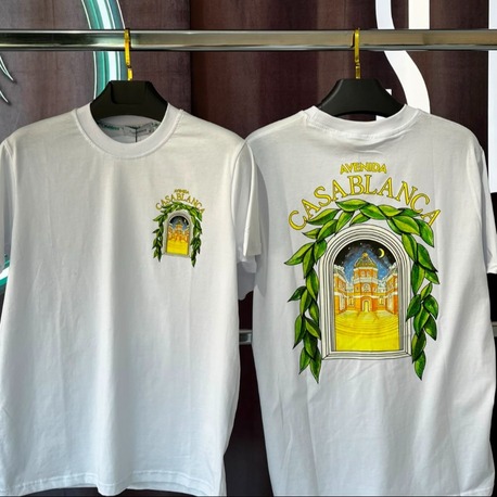 Casablanca Beyaz Premium Baskılı Bisiklet Yaka T-Shirt