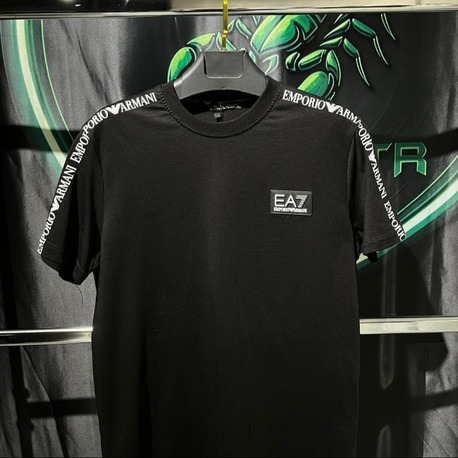 EA7 Emporio Armani Siyah Premium Şeritli Bisiklet Yaka Tshirt