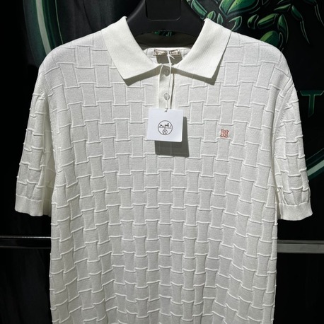 Hermes Beyaz İthal Premium Dokulu Polo Yaka Tshirt