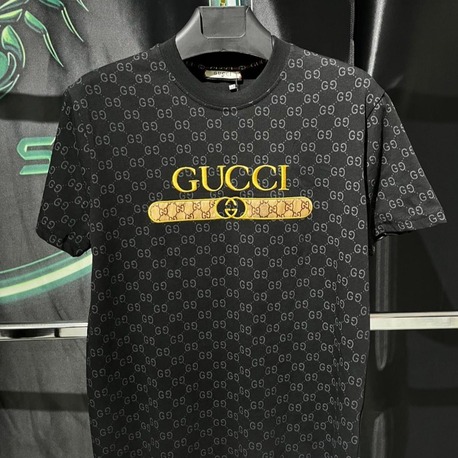 Gucci Siyah Monogram Premium Bisiklet Yaka Tshirt