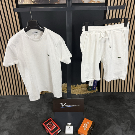 Lacoste Mesh Kumaş Şort Takım (beyaz)