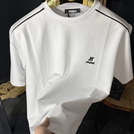 Mavi Oversize Silikon Baskı T-shirt (beyaz)