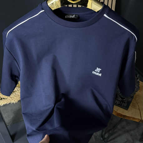 Mavi Oversize Silikon Baskı T-shirt (lacivert)