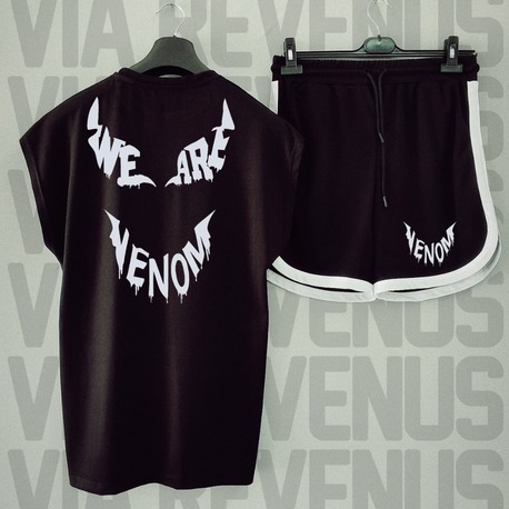 We Are Venom Baskılı Siyah Sıfır Kol Tshirt Şort takım