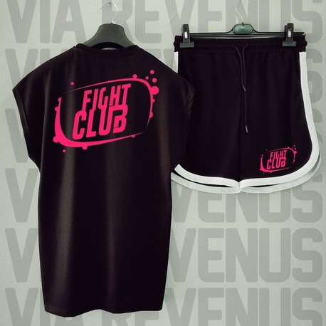 Fight Club Baskılı Siyah Sıfır Kol Tshirt Şort Takım