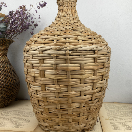 Antika Hasır Örme Üfleme Cam Damacana / Demijohn 