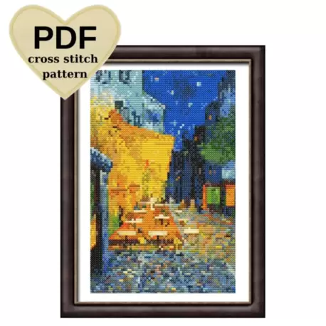 cafe terrace at night by van gogh kanaviçe deseni 13x20 cm 32 renkli