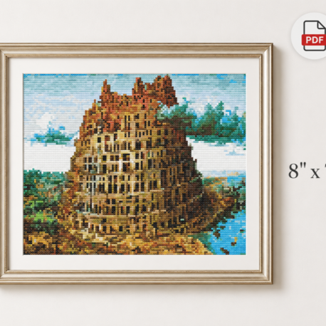 Tower of Babel Cross Stitch Pattern: Bruegel kanaviçe deseni 23 x 18 cm