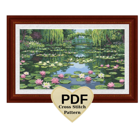 claude monet nilüferler kanaviçe deseni