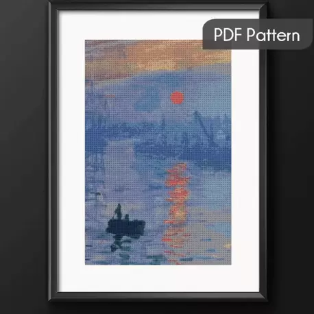 Impression sunrise by Claude Monet büyük kanaviçe desen 169x301 stitches. 31x55 cm - 29 renk 