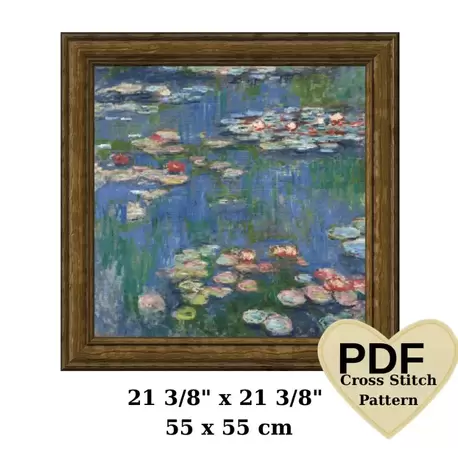 Claude Monet Water Lilies 55x55 cm kanaviçe deseni