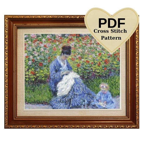 claude monet kanaviçe deseni 55x46 cm ( camille monet ) 59 renkli.