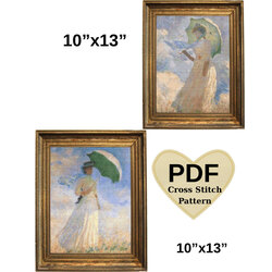 Claude Monet Kanaviçe deseni ikili desen , Woman with a Parasol
