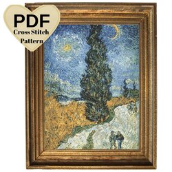 Road with Cypresses - Vincent van Gogh Kanaviçe Deseni 41x54 cm