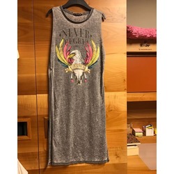  Bershka Yanları Yırtmaçlı Kartal Motifli Tunik Tişört - S