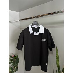 Siyah Renk Beyaz Yaka Oversize Polo Yaka