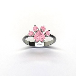 925 Ayar Gümüş Kedi Patisi Yüzük Pembe Taşlı