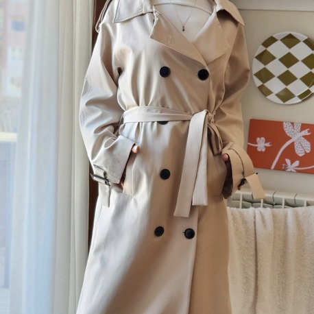 Kadın Oversize Uzun Düğmeli Kemer Detaylı Klasik Trençkot