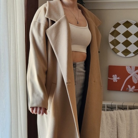Kadın Bej Oversize Kaşe Kaban