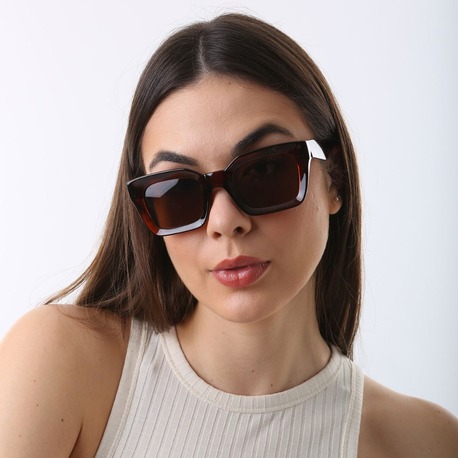 Kadın Güneş Gözlüğü Tam Kare Kahve Cat Eye Gözlük