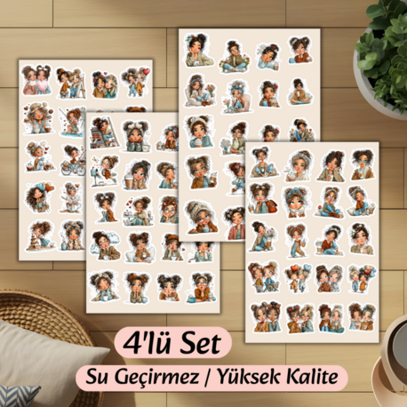 4'lü Cute Girl Sticker D00012