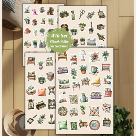 4'lü Bohem, Bahçe Sticker Set D00024
