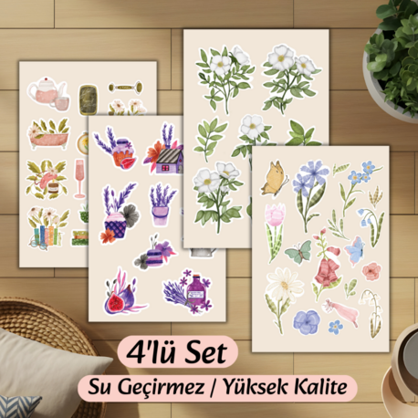 4'lü Çiçekli Sticker D00008