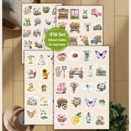 4'lü Tatlı Bahar Konsept Temalı Sticker Set D00041