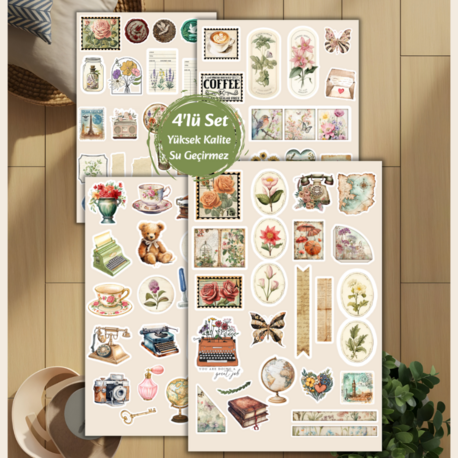 4'lü Vintage Sticker Set D00026