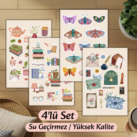 4'lü Çiçekli Sticker D00007