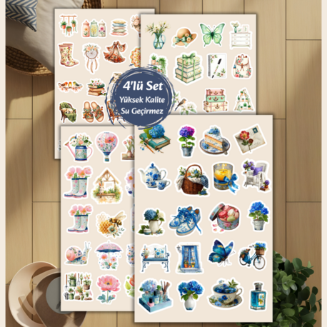 4'lü Bahar Konsept Temalı Sticker Set D00039