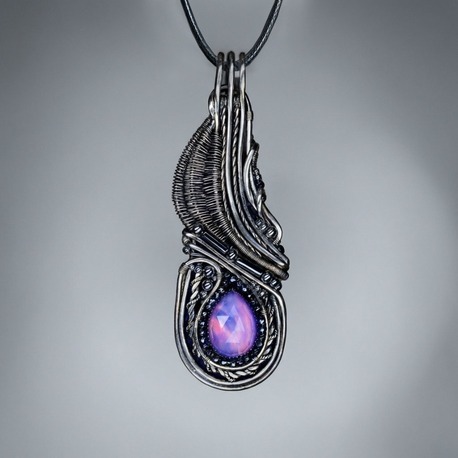 Rosefire Feather - Aurora Opal Pendant
