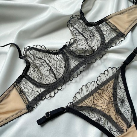 Siyah Dantel Bralet Takım