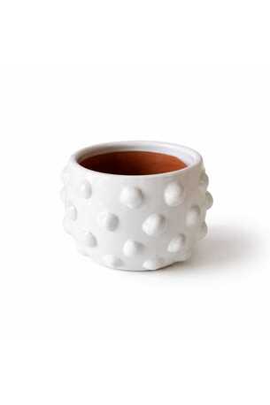 Beyaz Noktalı Terracotta Saksı & Vazo Salon Ofis Dekoru