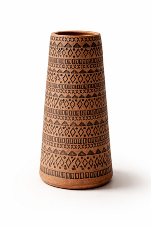 Siyah El Yapımı Terracotta Vazo Kabartmalı Modern Boho Dekor Salon Konsol Sehpa Dekoru