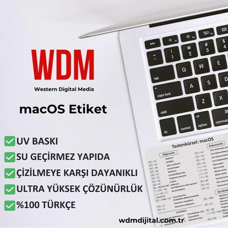 MacBook Türkçe Klavye Kısayol Çıkartması – Şeffaf UV Baskılı Yüksek Kalite Sticker Seti