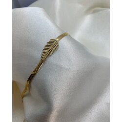 S.Steel - Çelik , Yaprak Detaylı İtalyan Zincir , Gold Bileklik