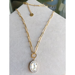 S.Steel - Çelik , Taşlı Model , Gold Zincir Kolye 
