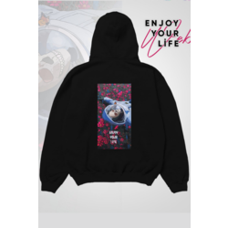 Oversize Baskılı Kapüşonlu Sweatshirt