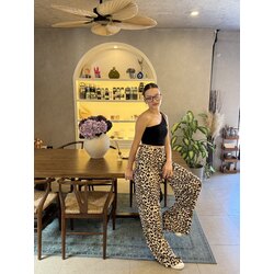 Leopar desenli saten pantolon