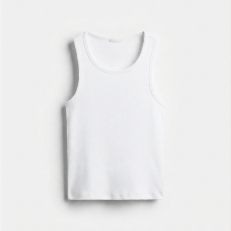 Beyaz Tank Top Fitilli Atlet