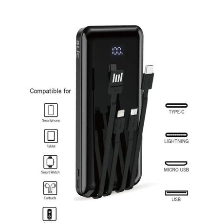 10.000 Mah Plus Dijital Göstergeli Dahili Çoklu Kablolu Powerbank