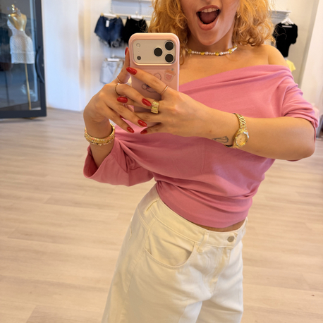 PEMBE MADONNA YAKA BLUZ 