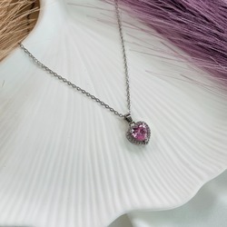 Pembe Kalp Pandora Çelik Kolye (40+5cm)