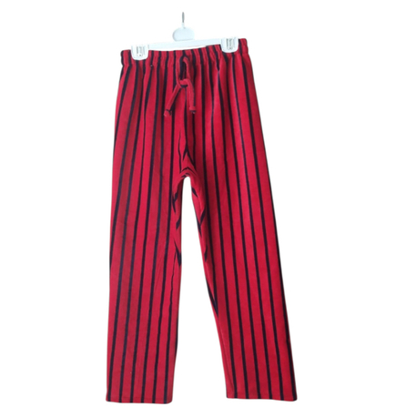Kırmızı Beli Ayarlanabilir Çizgili Cepli Bol Paça Kadin Pantolon
