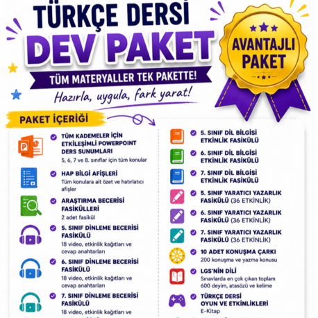 TÜRKÇE DERSİ DEV ARŞİV (TÜM ÜRÜNLER TEK PAKETTE)