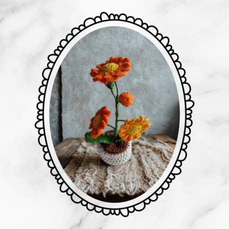 Saksıda El Yapımı Mini Papatya - Sevimli Amigurumi Dekor