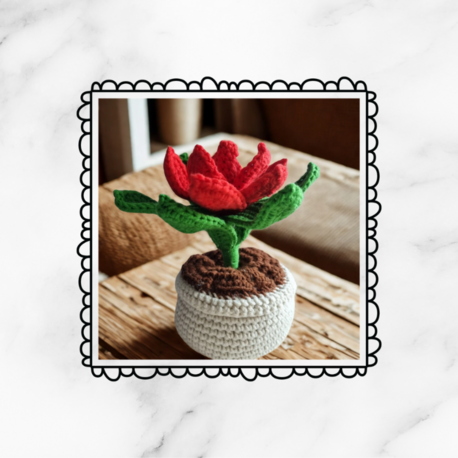 Saksıda Üçlü El Örgüsü Mini Lotus - Dekoratif Masaüstü Çiçek & Kalıcı Hediye