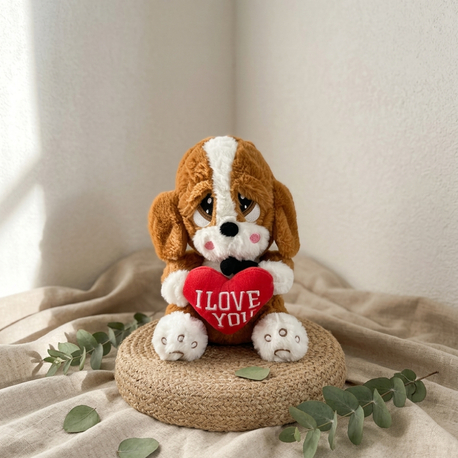 Peluş Kahverengi Üzgün Köpek - 30x20 cm Kişiye Özel NFC’li Anı Hediyesi