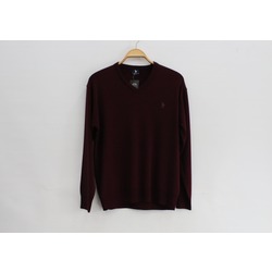 Bordo V Yaka Dokuma Triko Kazak